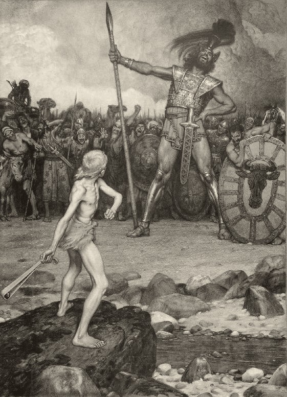 David facing the giant Goliath